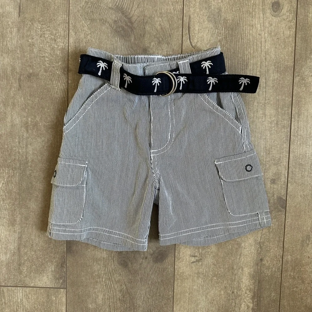 New Gymboree Striped Seersucker Cargo Shorts & Nautical Palm Belt 6-12M baby boy